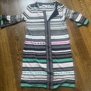 DVF Striped Geometric Pattern Tunic Dress - Black, White, Teal, Pink